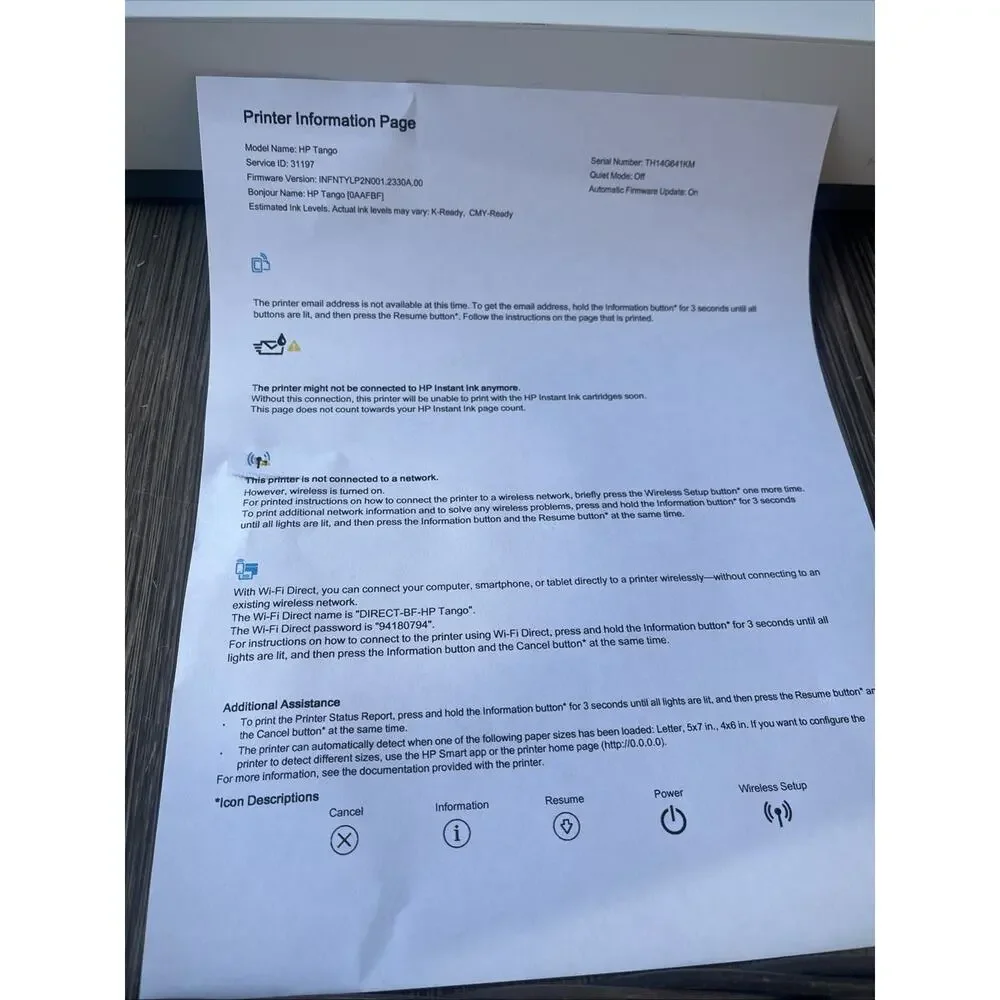 HP Tango Smart Wireless Printer SNPRC-1805-01- Tested & Wrks